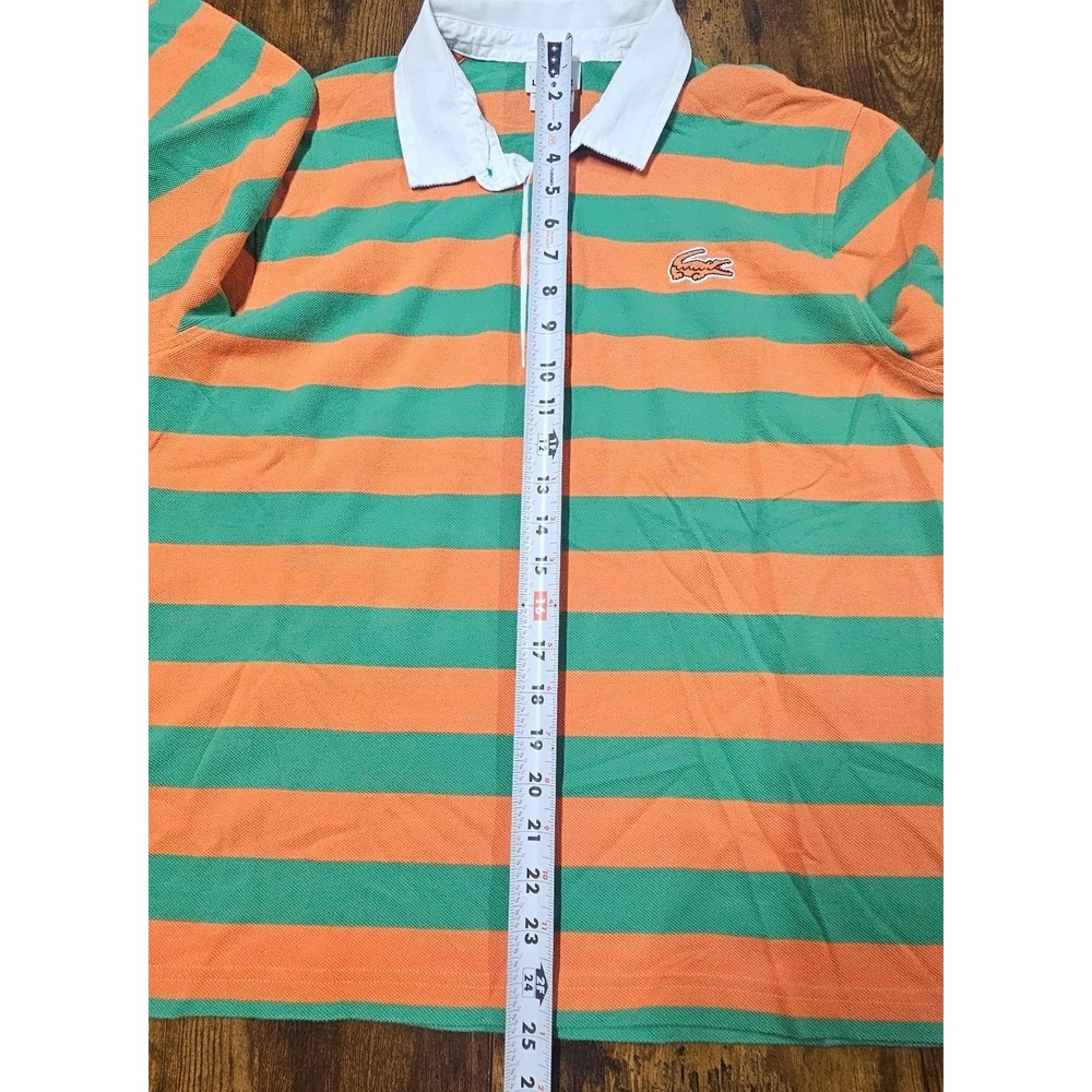 Lacoste Mens Striped Long Sleeve Rugby Polo Shirt Orange Green Size L - Picture 6 of 9